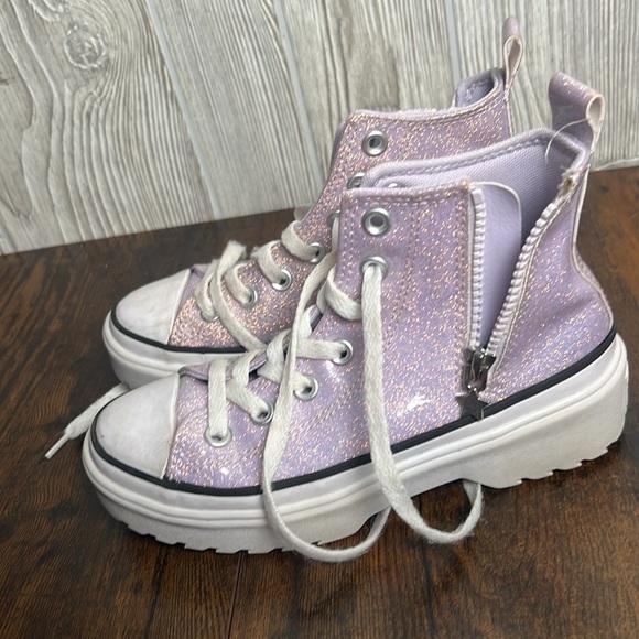 GIRLS' CONVERSE CHUCK TAYLOR ALLSTAR LUGLIFT PS SNEAKERS Purple Sparkles Size 2 - Picture 5 of 8